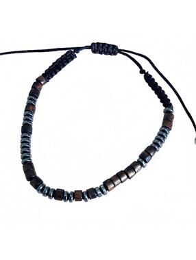Brown Silver Tone Beaded Black Adjustable Bolo Bracelet
